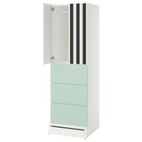 SMÅSTAD / UPPFÖRA Wardrobe, white stripe/light green with 3 drawers, 60x65x196 cm