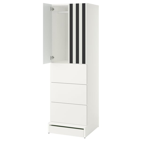 SMÅSTAD / UPPFÖRA Wardrobe, white stripe/white with 3 drawers, 60x65x196 cm
