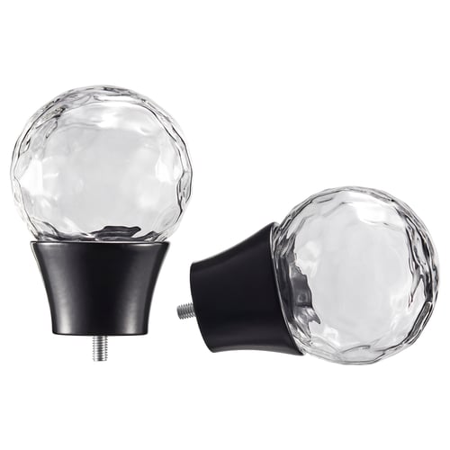 SOLBLOMMOSSA Finials, 1 pair, black/glass