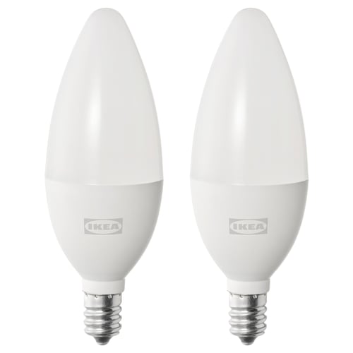 Two classic frosted ikea SOLHETTA e12 bulbs for chandeliers.