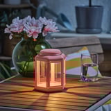 SOLVINDEN LED table lamp, lantern/battery-operated pink, 17 cm