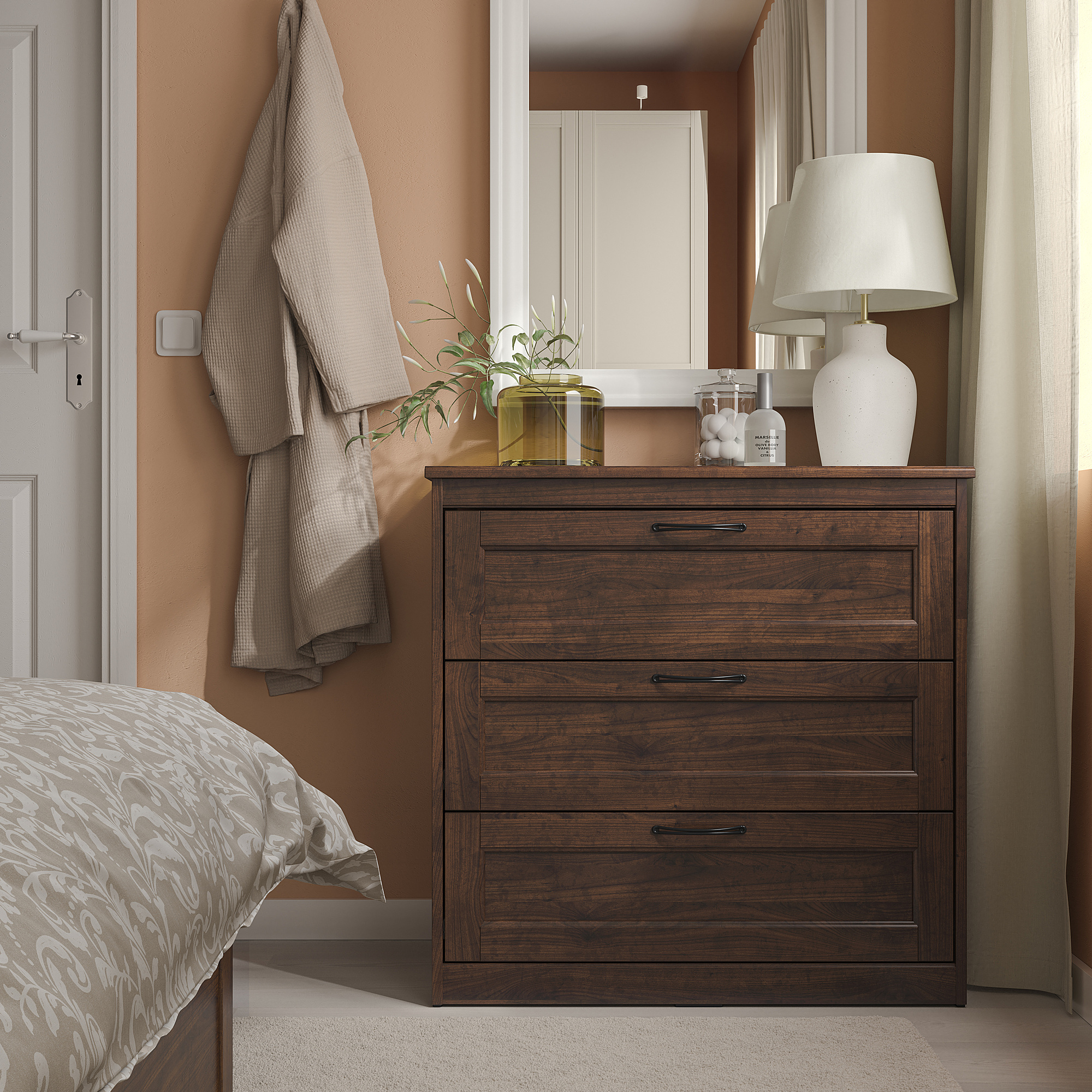 SONGESAND Chest of 3 drawers, brown, 82x81 cm