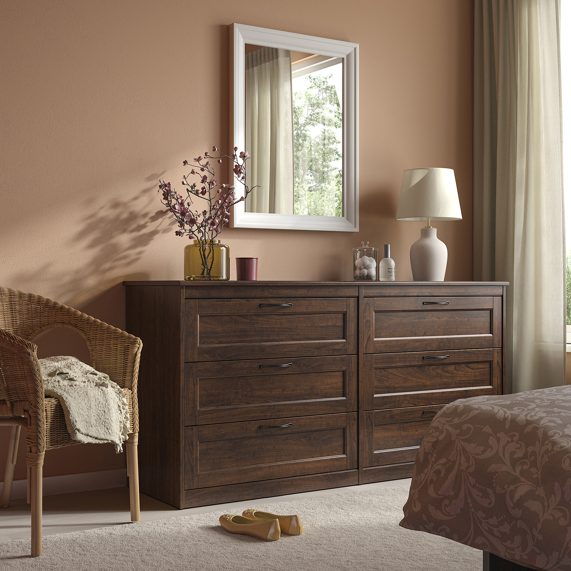 SONGESAND Chest of 6 drawers, brown, 161x82 cm