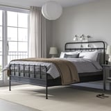 STJÄRNÖ Bed frame, anthracite/Lyngör dark grey, Queen