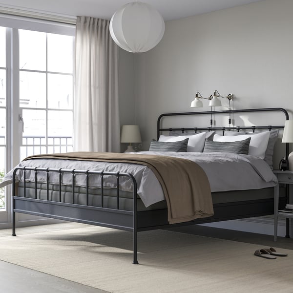 STJÄRNÖ Bed frame, anthracite/Lyngör dark grey, King