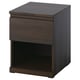 STORKLINTA modern bedside table, dark brown wood, drawer, open shelf.