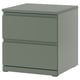 Modern green STORKLINTA bedside table with 2 smooth drawers.