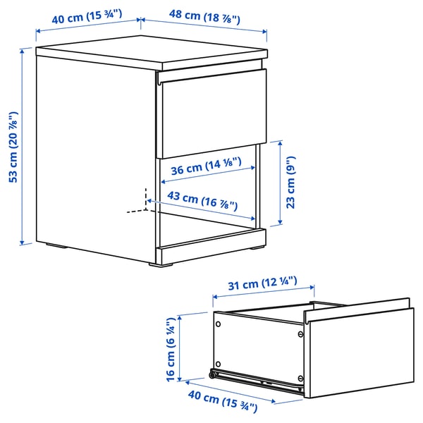STORKLINTA Bedside table, oak effect/with 1 drawer, 40x48x53 cm