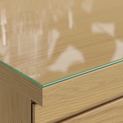 STORKLINTA Bedside table with glass top, oak effect/with 1 drawer with glass top, 40x48x53 cm