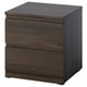 Brown wooden bedside table with 2 drawers, modern design.