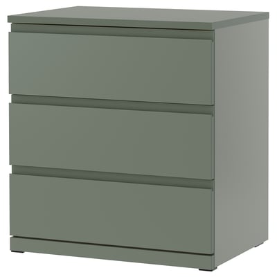 STORKLINTA Chest of 3 drawers, grey/green/anchor/unlock-function, 70x48x75 cm