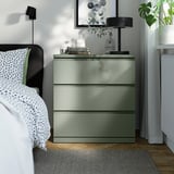 STORKLINTA Chest of 3 drawers, grey/green/anchor/unlock-function, 70x48x75 cm
