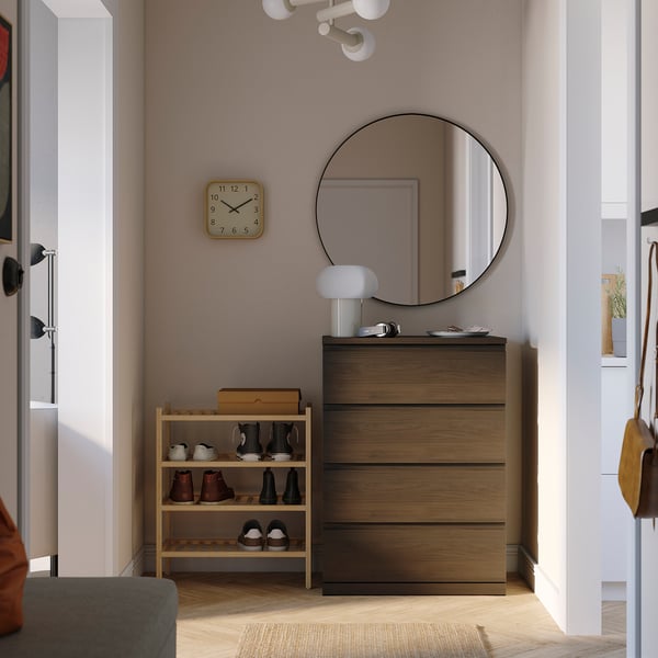 STORKLINTA Chest of 4 drawers, dark brown/oak effect anchor/unlock-function, 70x48x98 cm