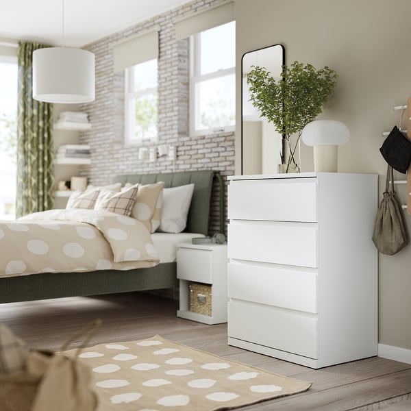 STORKLINTA Chest of 4 drawers, white/anchor/unlock-function, 70x48x98 cm