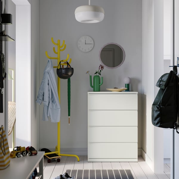 STORKLINTA Chest of 4 drawers, white/anchor/unlock-function, 70x48x98 cm