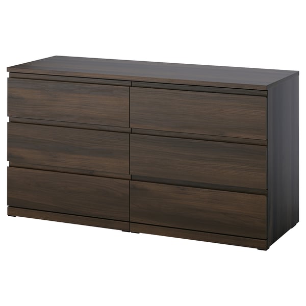 STORKLINTA Chest of 6 drawers, dark brown/oak effect anchor/unlock-function, 140x48x75 cm
