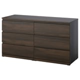 STORKLINTA Chest of 6 drawers, dark brown/oak effect anchor/unlock-function, 140x48x75 cm