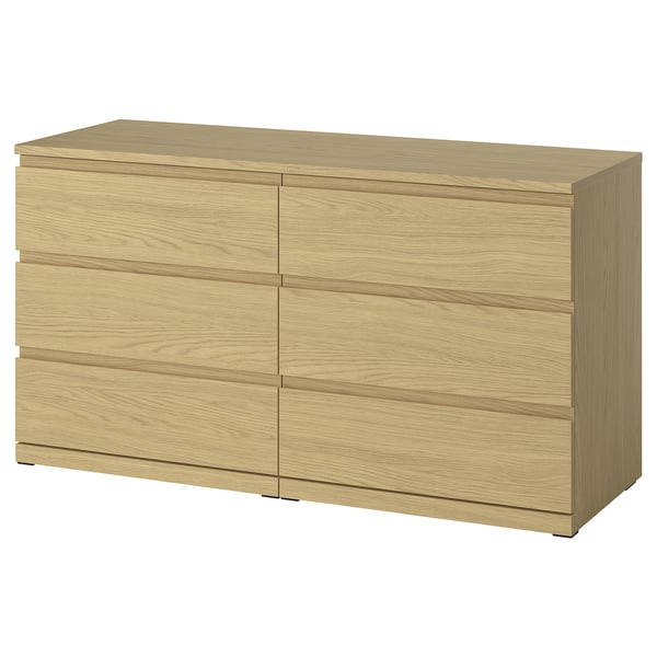 STORKLINTA Chest of 6 drawers, oak effect/anchor/unlock-function, 140x48x75 cm