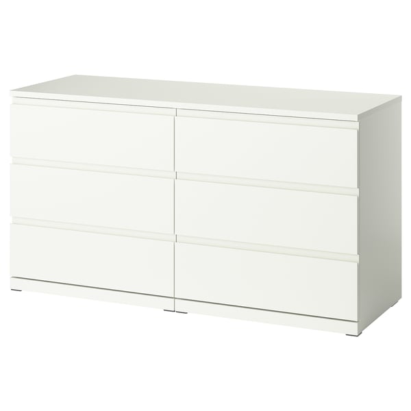 STORKLINTA Chest of 6 drawers, white/anchor/unlock-function, 140x48x75 cm