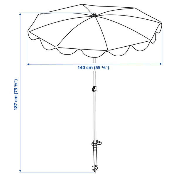 STRANDÖN Parasol, blue/white, 140 cm