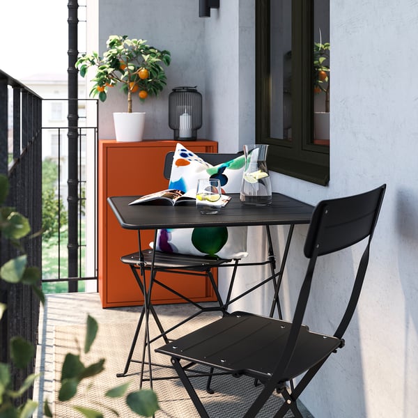 SUNDSÖ Table and 2 folding chairs, outdoor anthracite/anthracite, 65x65 cm