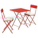 SUNDSÖ Table and 2 folding chairs, outdoor bright red/bright red Kuddarna light grey-beige, 65x65 cm