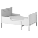 SUNDVIK kids bed, white, extendable. Simple design, durable wood, ideal for growing children.