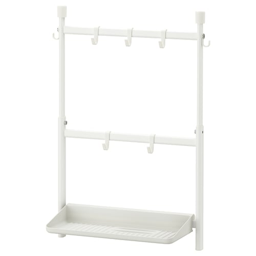 White SUNNERSTA shelf, hooks, steel.
