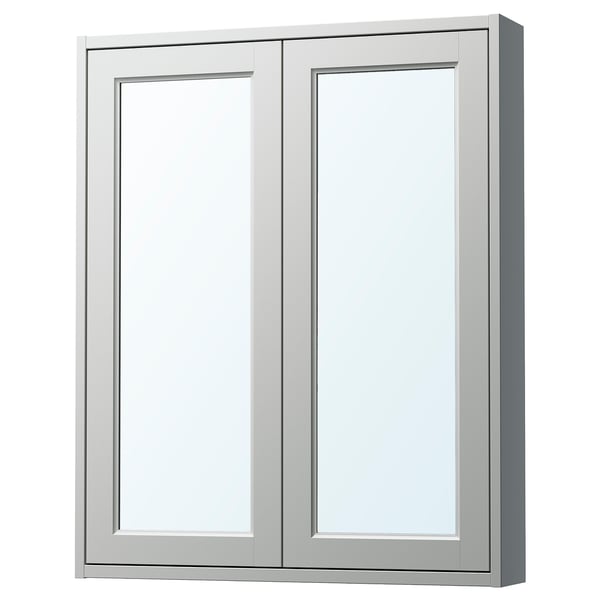 TÄNNFORSEN Mirror cabinet with doors, light grey, 76x15x94 cm