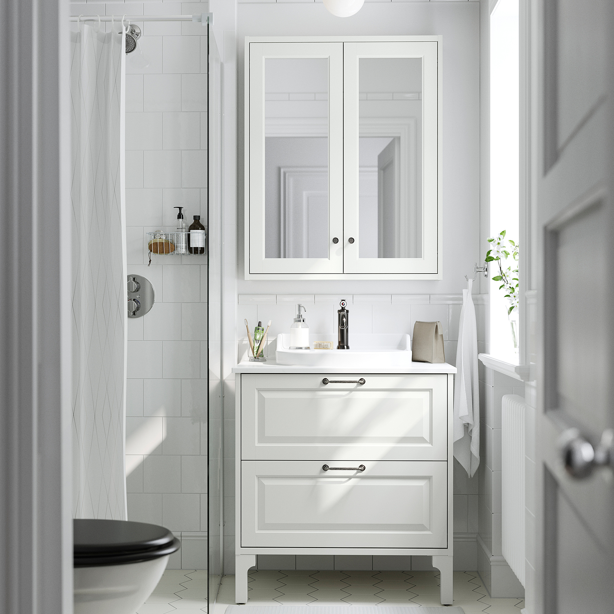 TÄNNFORSEN Mirror cabinet with doors, white, 76x15x94 cm