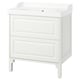 TÄNNFORSEN white bathroom vanity, classic design with 2 drawers and ceramic sink.