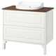 TÄNNFORSEN white bathroom vanity with wooden top, white basin, classic design.