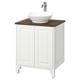 White TÄNNFORSEN bathroom cabinet with wooden top, round bowl sink, chrome tap.