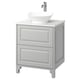 TÄNNFORSEN vanity in light grey with marble countertop and round white bowl sink, classic design.