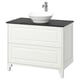 TÄNNFORSEN white vanity, classic design, black countertop, ceramic bowl.