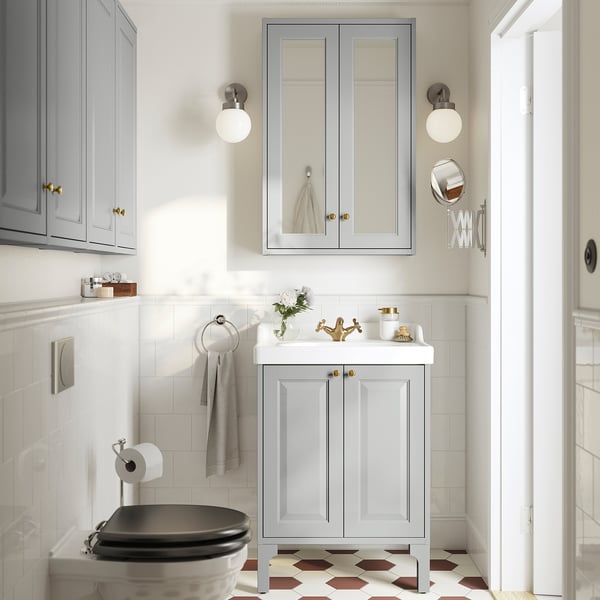 TÄNNFORSEN Wash-stand with doors, light grey, 61x53x64 cm