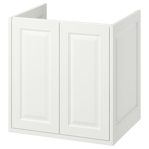 White TÄNNFORSEN bathroom cabinet, rectangular with bevelled details, wall-mountable, made from fiberboard and particleboard.