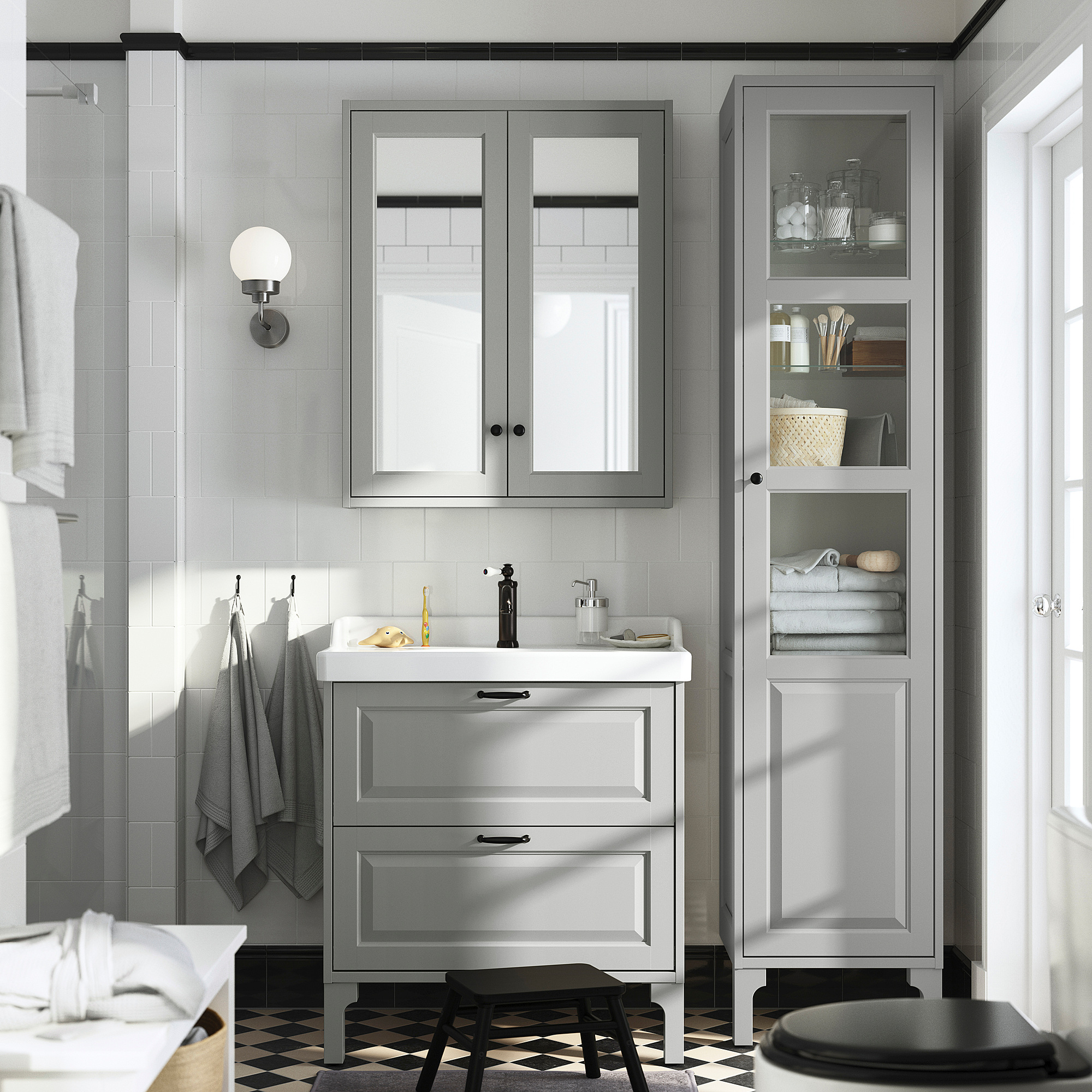 TÄNNFORSEN Wash-stand with drawers, light grey, 76x53x64 cm