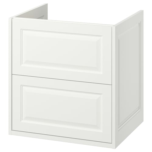 TÄNNFORSEN white bathroom cabinet with classic bevelled edges, featuring two drawers, wall-mountable, for bathroom storage.