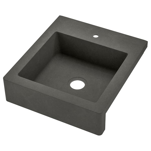 Dark grey TALLSJÖN farmhouse-style sink, deep one-bowl design, quartz composite.