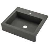 Dark grey quartz sink, single deep basin, apron front.