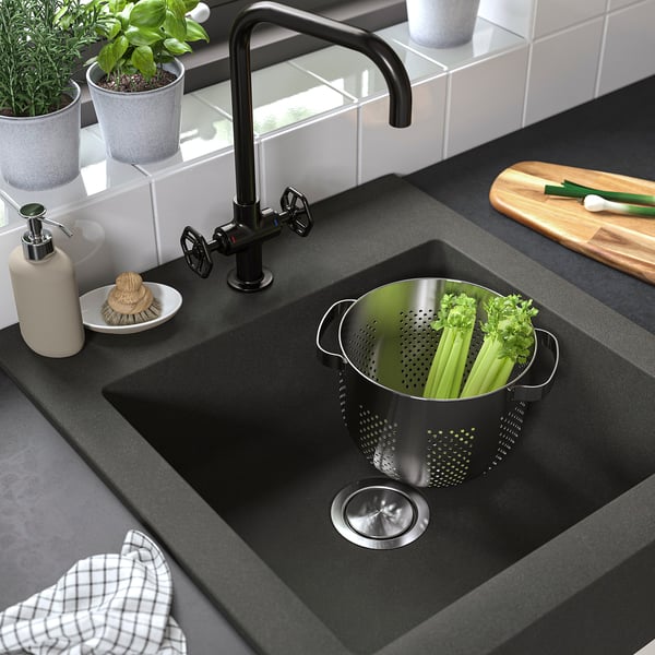TALLSJÖN Sink bowl w visible front, dark grey/stone effect, 61x67 cm