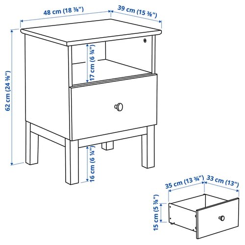 Illustration with measurements for the product: TARVA.