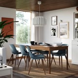 TONSTAD / GRÖNSTA Table and 6 chairs, brown oak veneer/grey-turquoise, 200x85 cm
