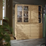 TONSTAD Storage combination with drawers, oak veneer/glass, 164x47x210 cm