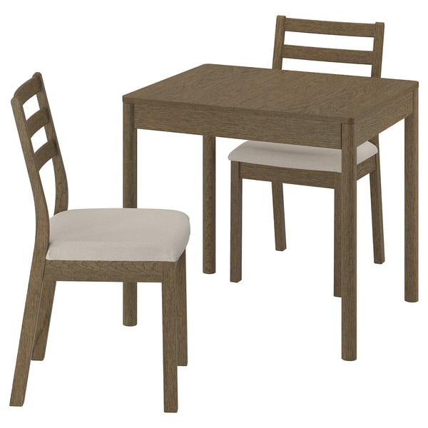 TONSTAD / TONSTAD Table and 2 chairs, brown oak veneer/brown oak effect Fridtuna light beige, 80/120x70 cm