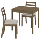 TONSTAD / TONSTAD Table and 2 chairs, brown oak veneer/brown oak effect Fridtuna light beige, 80/120x70 cm