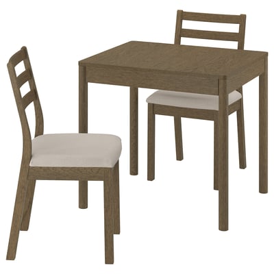 TONSTAD / TONSTAD Table and 2 chairs, brown oak veneer/brown oak effect Fridtuna light beige, 80/120x70 cm
