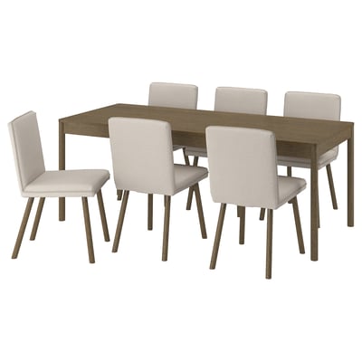 TONSTAD / TONSTAD Table and 6 chairs, brown oak veneer/Fridtuna light beige brown oak effect, 200x85 cm