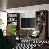 TONSTAD TV storage combination, brown stained oak veneer/clear glass, 381x47x201 cm